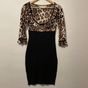 Wheels & Doll baby stretch black and leopard dress Australian designer, Small